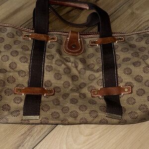 Large Vintage Tote Bag Brown Patterned Tote Bag with Leather Accents. Boho vibes